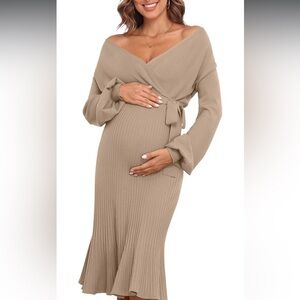 NWT VFORCITY Women’s Maternity Sweater Wrap Dress With Pleated Skirt, belt,vneck